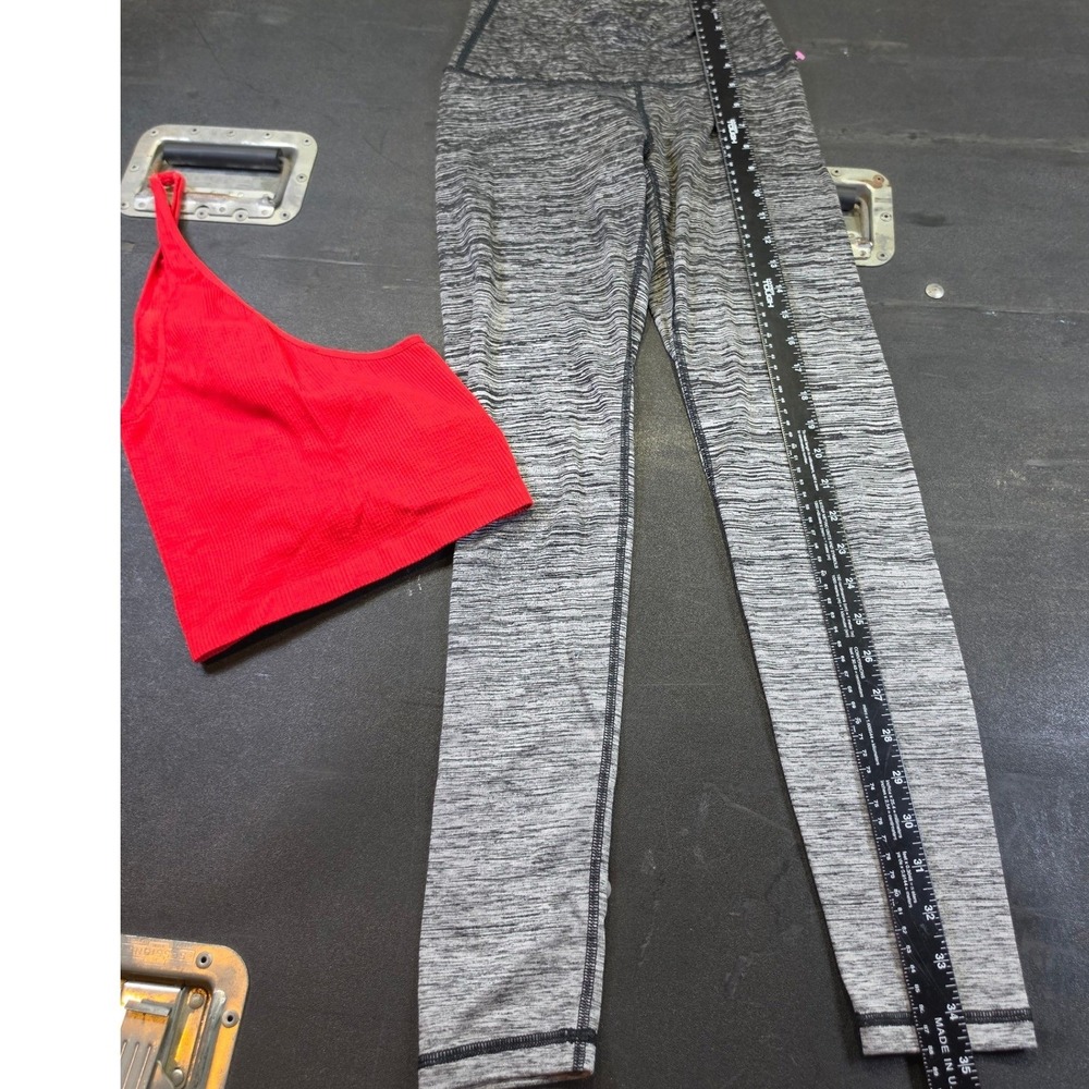Aerie Chill Play Move Space Dye Leggings and Red Ribbed Halter Top Set Small
